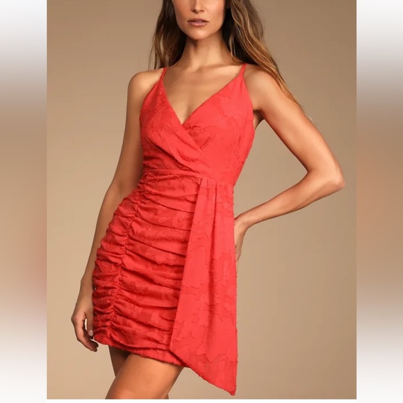 Lulus Primped to Perfection Red Floral Burnout Chiffon Ruched Dress - Picture 2 of 11